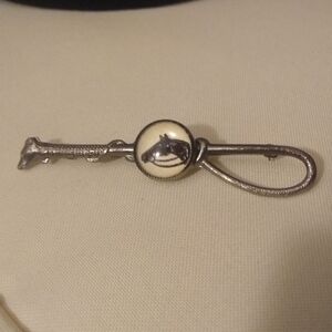 Vintage Silver Tone  Horse Equestrian Brooch with Whip
